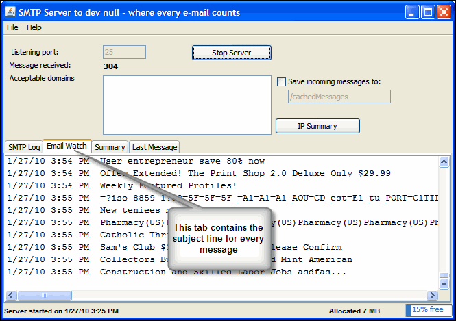 Dummy smtp server