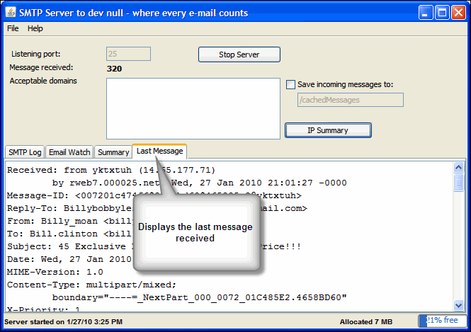 Dummy smtp server