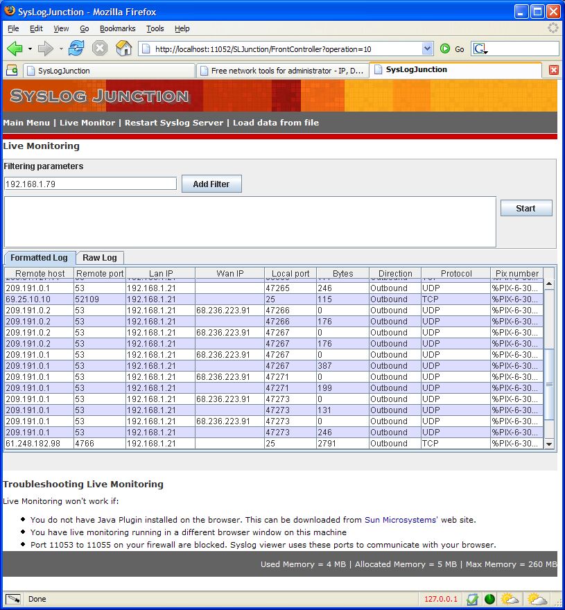 Syslog Junction main screen